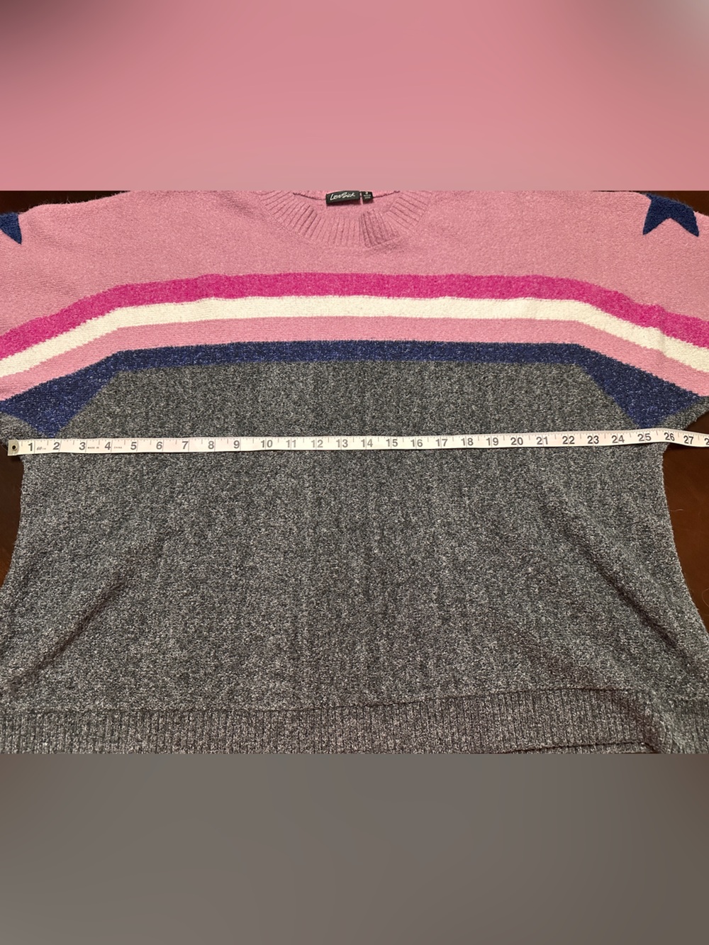 Lovesick torrid Pink, Navy & Gray Star-Stripe Crewneck Sweater - Picture 5 of 7